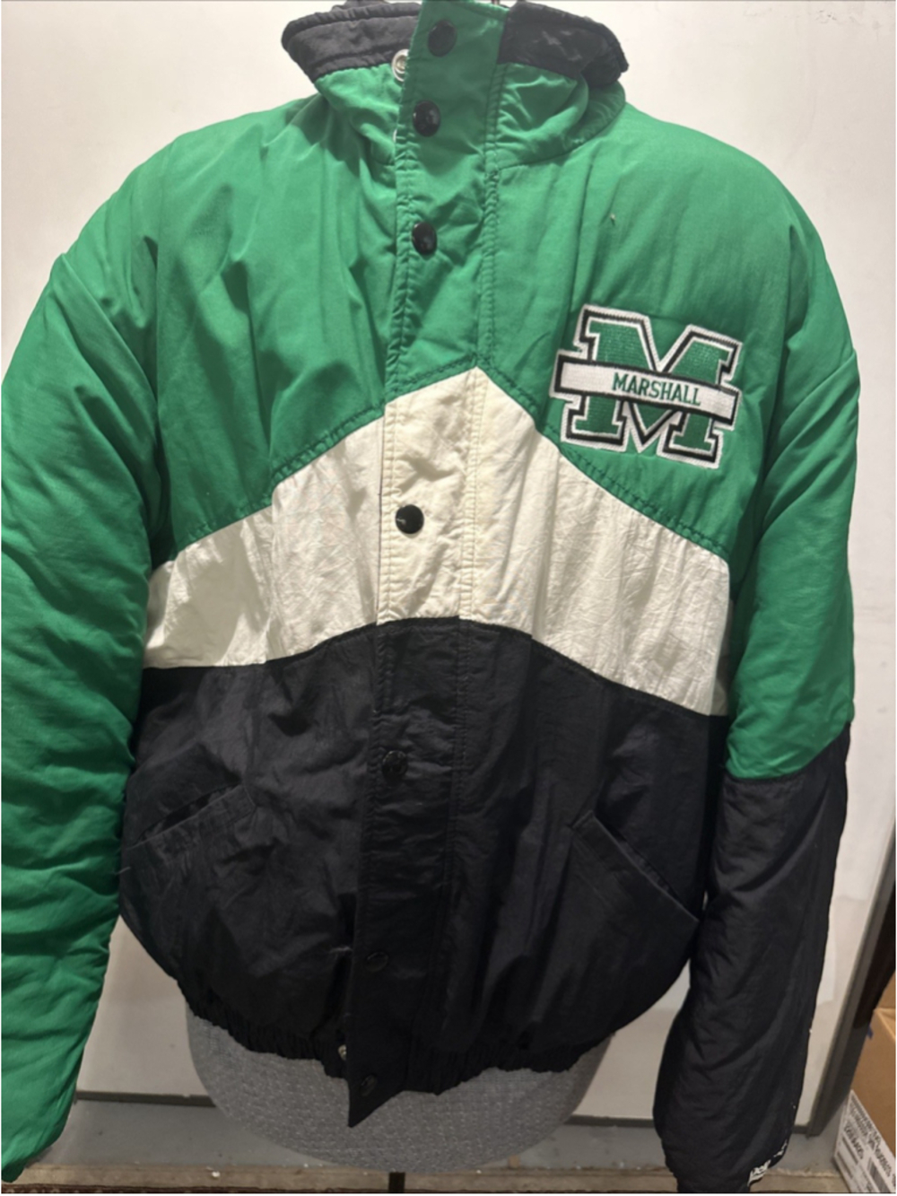 Vintage DeLong Marshall University Thundering Herd Puffer Jacket Green Sz L